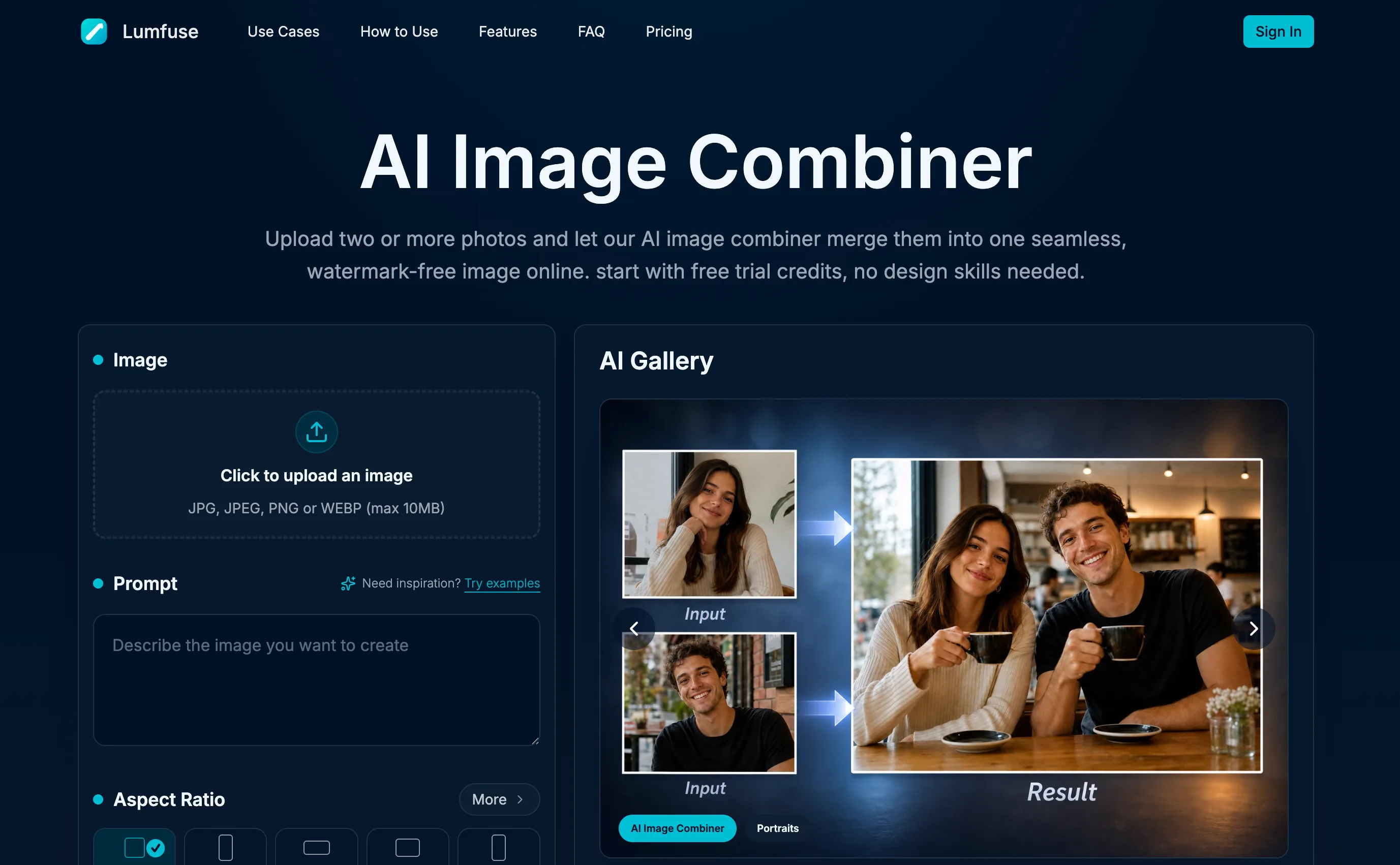 AI Image Combiner - Combine Two Images Online Free | Lumfuse screenshot 1