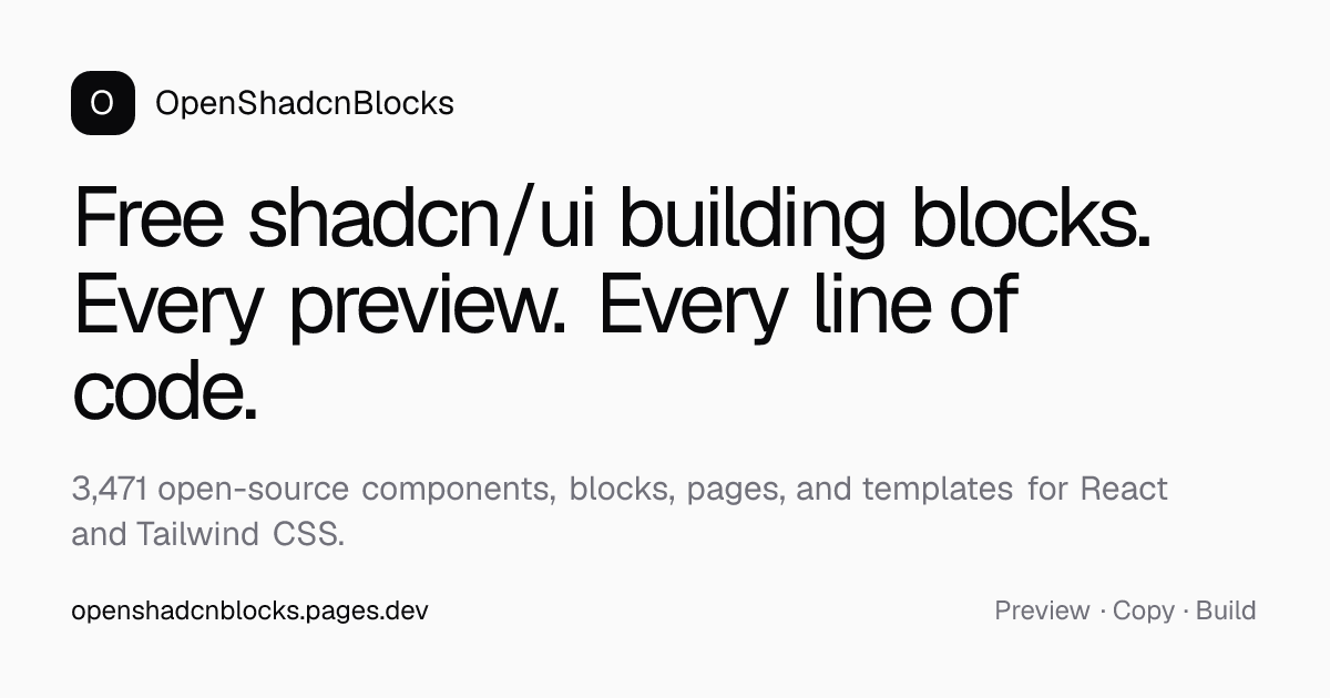 3,759 Free Shadcn UI Components & Blocks | OpenShadcnBlocks screenshot 1