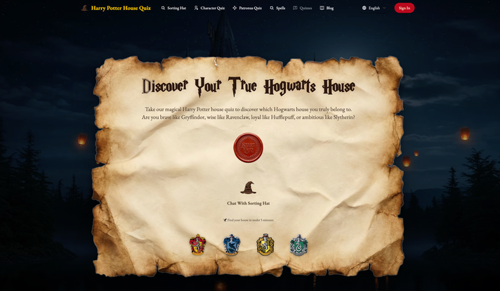 Free Harry Potter House Quiz | Find Your Real Hogwarts House screenshot 1