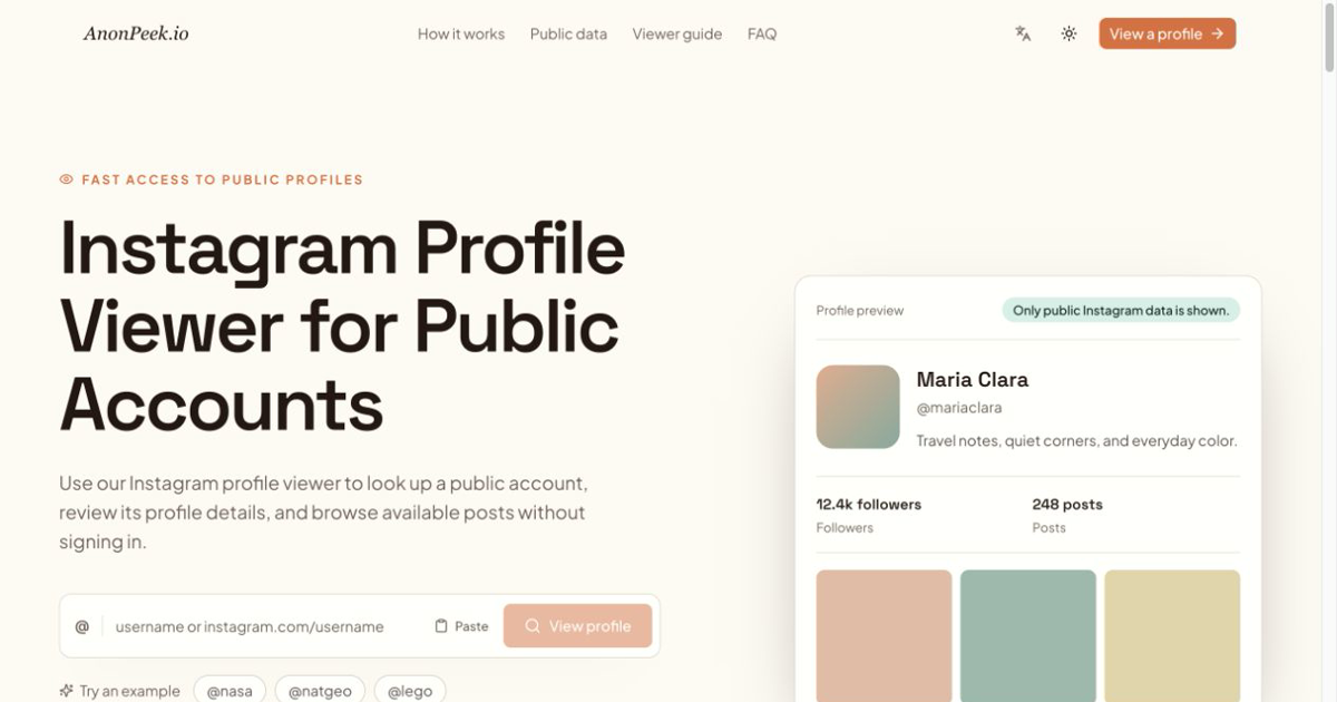 Instagram Profile Viewer for Public Accounts | AnonPeek screenshot 1