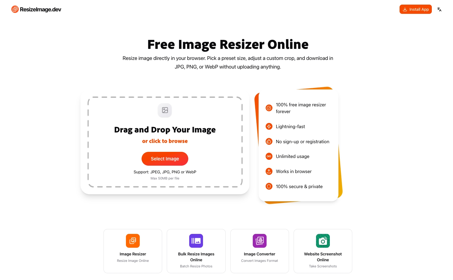 Image Resizer - Free Online Photo Resizer | ResizeImage.dev screenshot 1