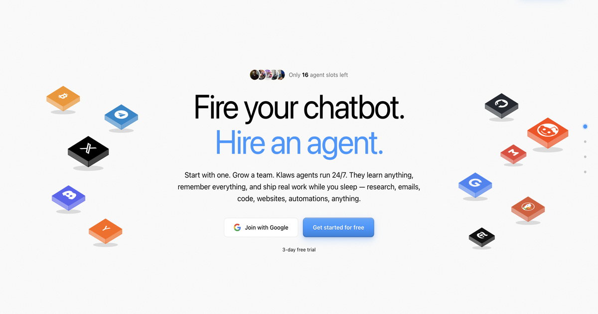 Klaws — Fire Your Chatbot. Hire an Agent. — Klaws screenshot 1