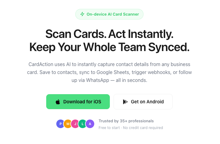 CardAction — AI Business Card Scanner for iOS & Android screenshot 1