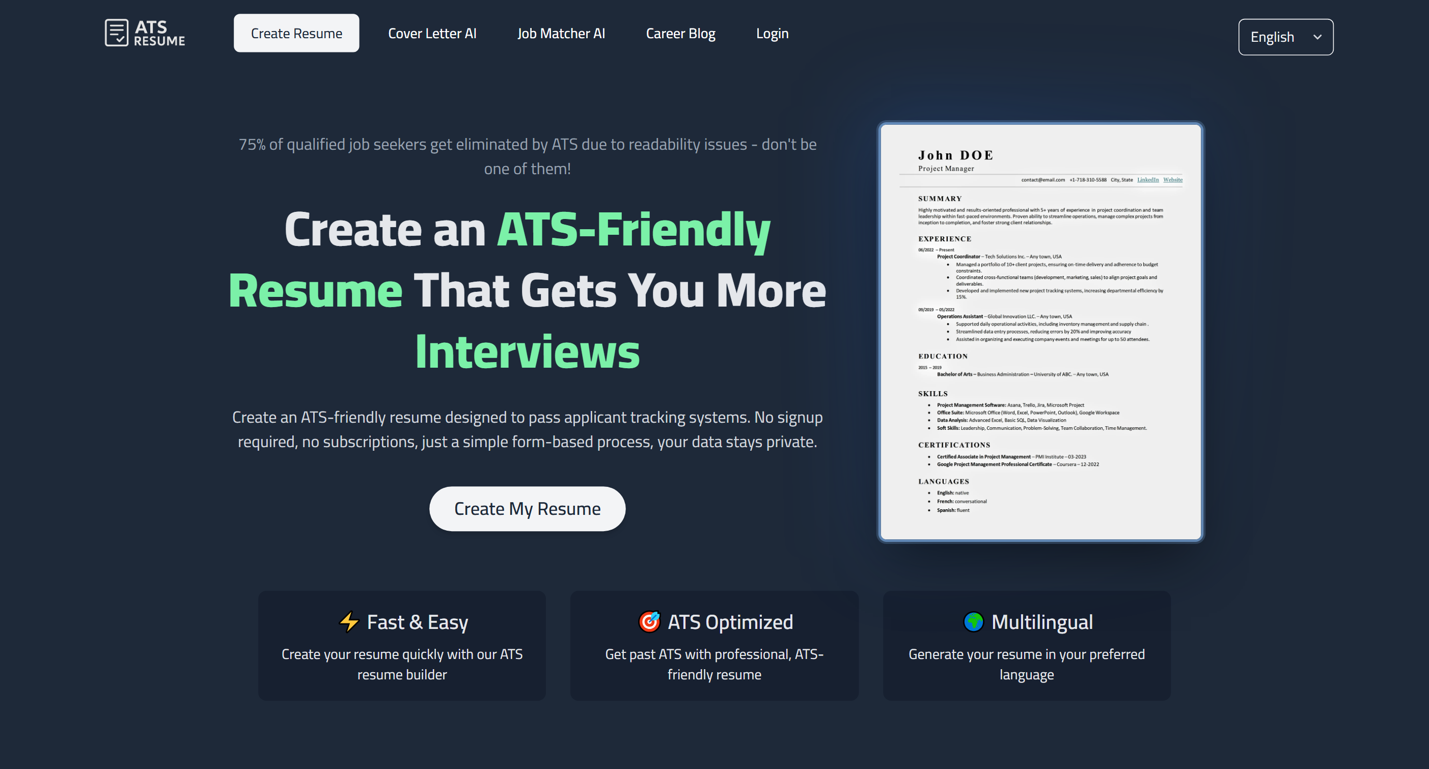 ATS Resume Builder — HUNT0