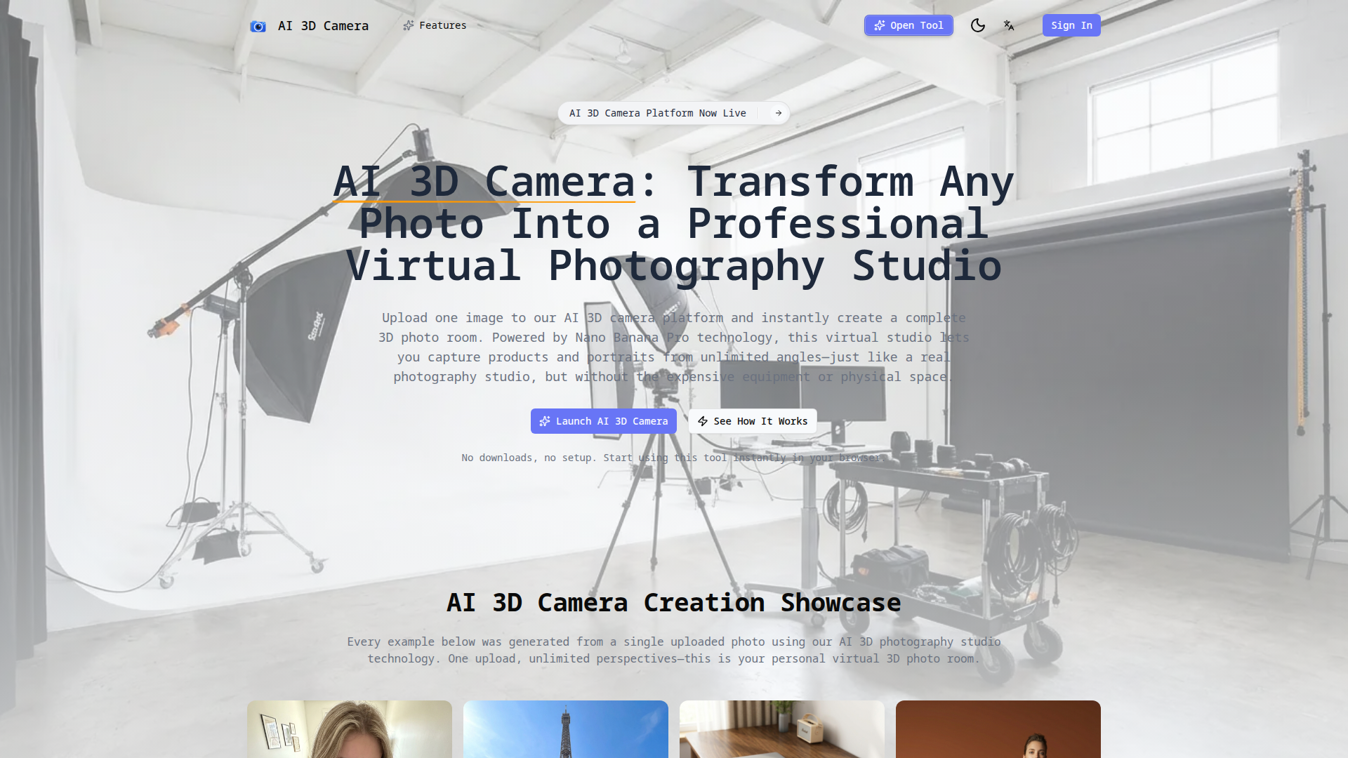 AI 3D Camera - Virtual Photography Studio | Nano Banana Pro — HUNT0